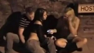Two Drunk Girls On Footpath Fingured By Her Boyfriend Filmed From Window